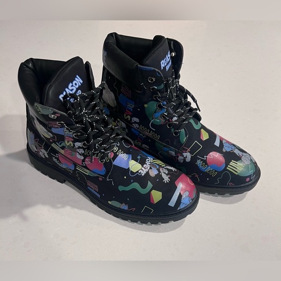 Popeye X Reason Collab‎ Faux Suede Graffiti Print Boots Black Mens 10 New - Picture 2 of 7